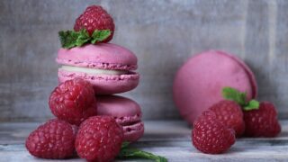 macarons, raspberries, pastries